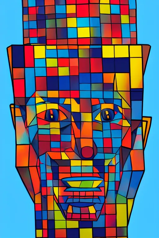 Image similar to cubist moai statue cutout digital illustration cartoon colorful beeple