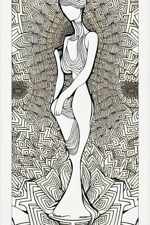 Image similar to abstract women statue ornate luxury fractal color ink drawing line art colouring page, vector, margins, fine lines, centered