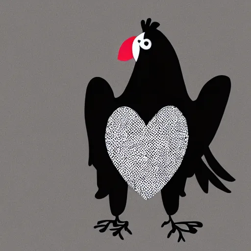 Image similar to a black chicken dotted with white hearts