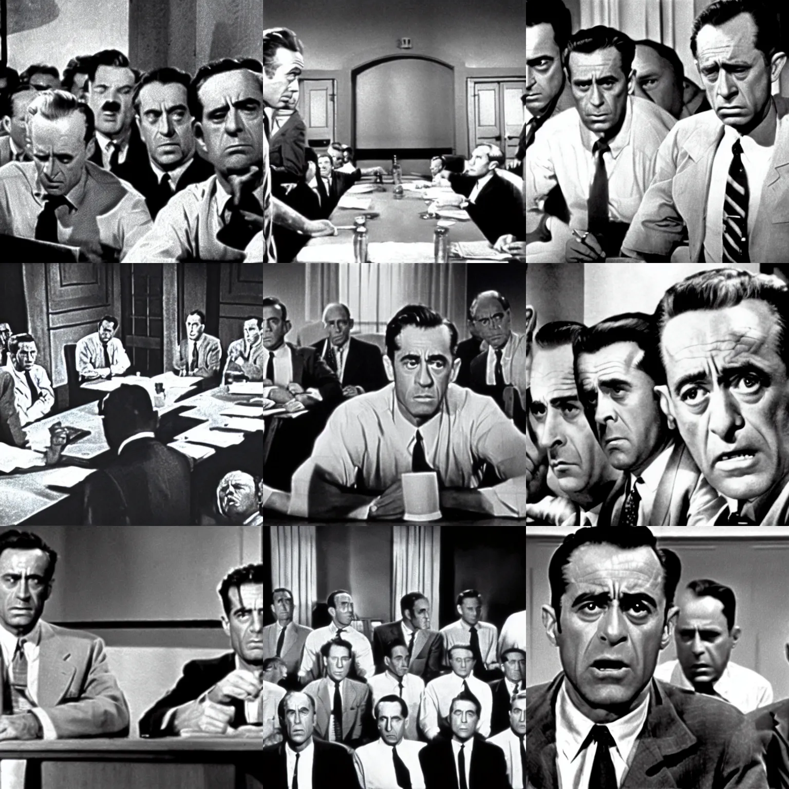 Prompt: a film still from 1 2 angry men ( 1 9 5 7 )