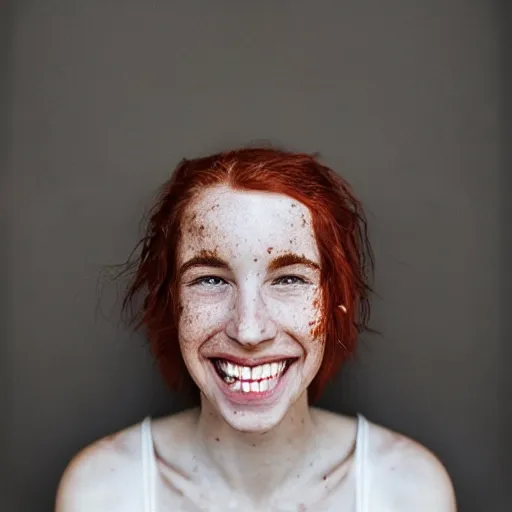 Image similar to A Swiss French Red Haired Girl With small amount of Freckles and a happy smile :: Symmetrical Portrait