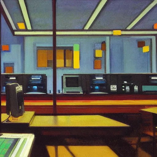 Image similar to a beautiful painting of a computer pcb motherboard by edward hopper, digital art