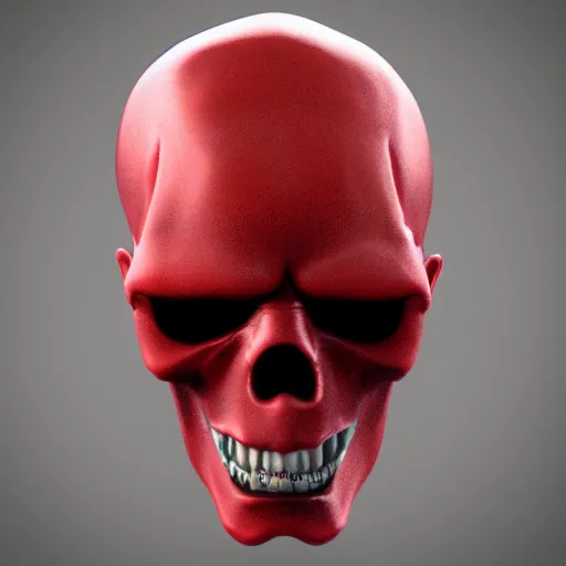 Image similar to Portrait of red skull with black tar dripping from eye sockets 3D render ray traced