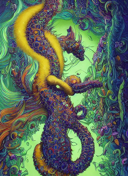 Prompt: cat seahorse fursona, autistic bisexual graphic designer and musician, long haired attractive androgynous fluffy humanoid character design, sharp focus, weirdcore voidpunk digital art by artgerm, akihiko yoshida, louis wain, simon stalenhag, tim hildebrandt, wlop, noah bradley, furaffinity, artstation hd, trending on deviantart