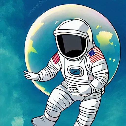 Image similar to Yan Wei illustration of an astronaut drifting in space staring at the earth