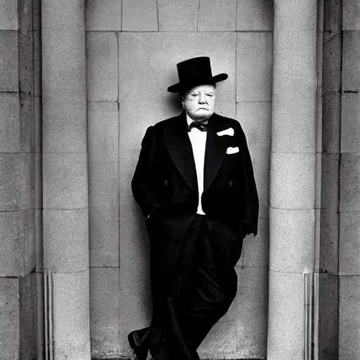 Prompt: a sharp and stylish portrait of winston churchill being more hungover than he has ever been before. by herb ritts