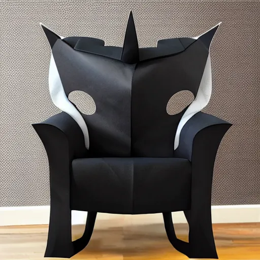 Prompt: Armchair in the shape of the batman mask