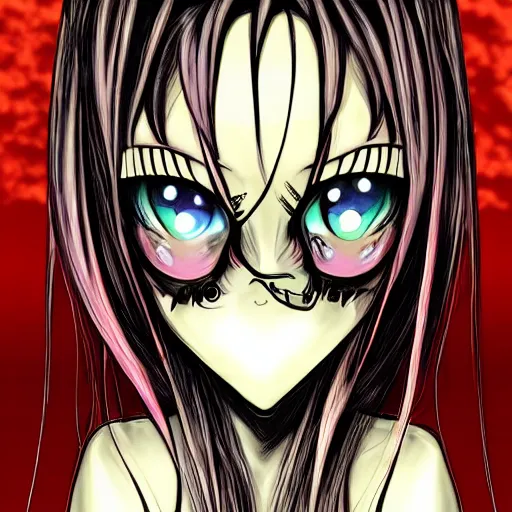 Image similar to beautiful anime girl, punch the chair monster, inspired by h. r. giger in, anime style