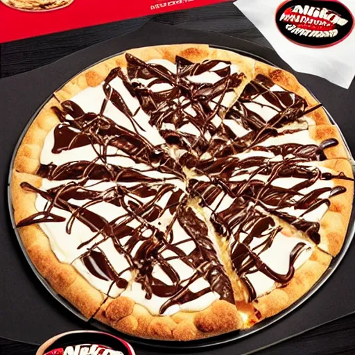 Prompt: advertisement for snickers chocolate pizza from pizza hut