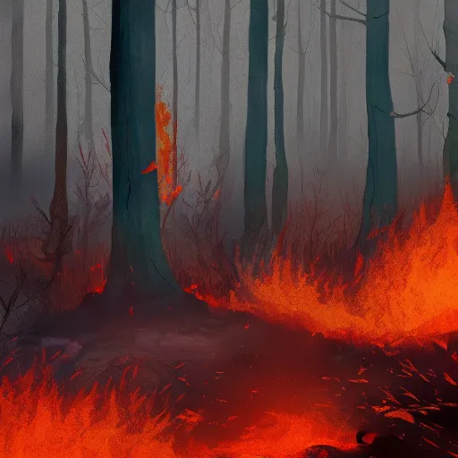 Image similar to Forest in fire landscape, 8k, detailed, concept art