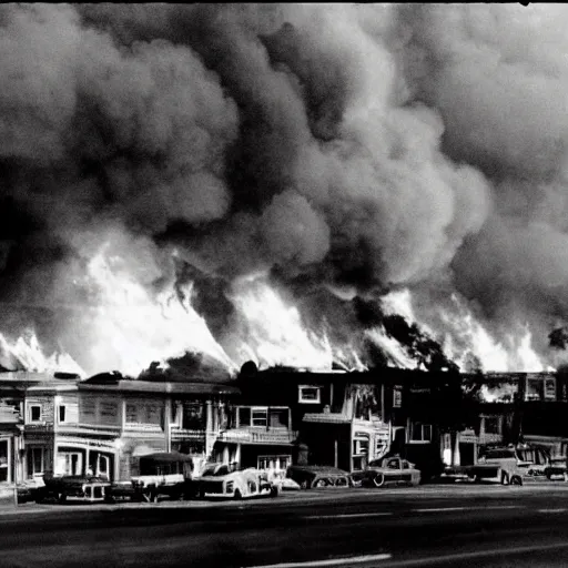 Prompt: san francisco on fire, 1 9 5 6 photo