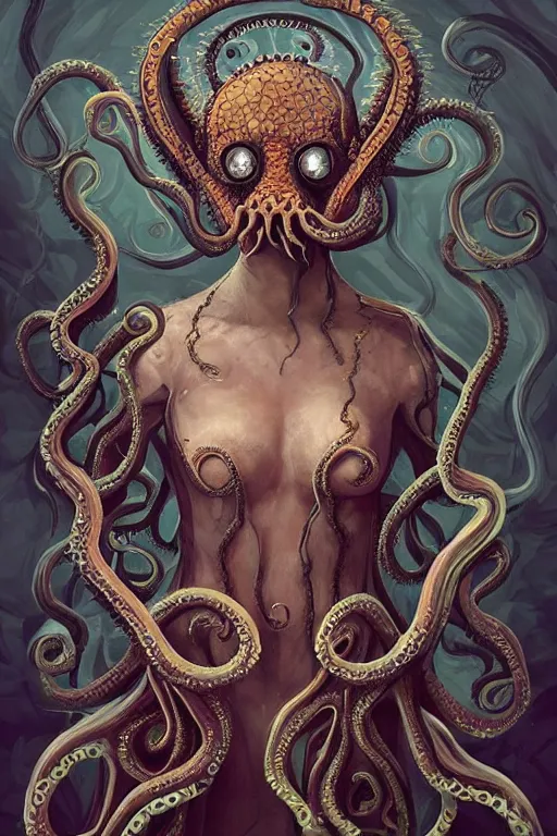 Prompt: Emma Watson evolving into lovecraftian monster, cute, fantasy, intricate, highly detailed, full-body design, tentacles, digital painting, artstation, concept art, smooth, sharp focus, illustration, art by AbyssWolf