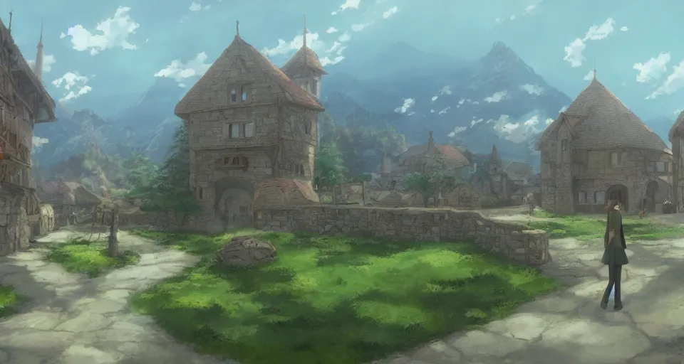 Prompt: Makoto Shinkai inspired medieval village