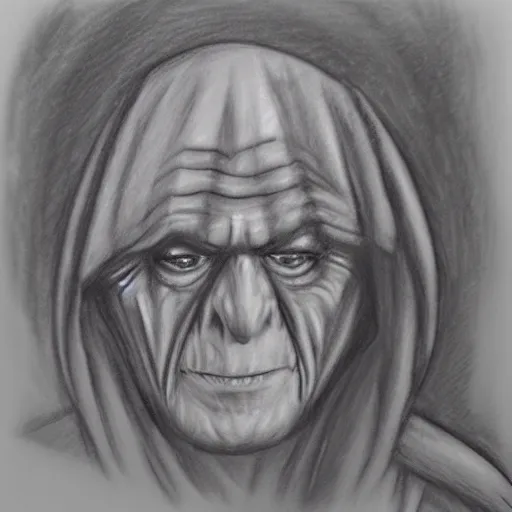 Prompt: Charcoal sketch of Emperor Palpatine