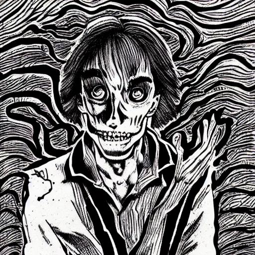 Image similar to death incarnated as a person, junji ito style