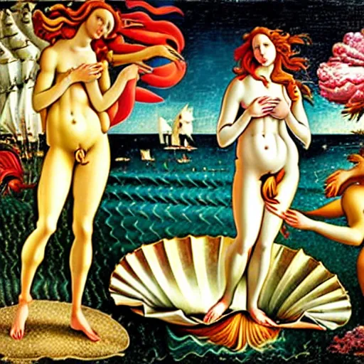 Prompt: birth of venus, steam punk!!!!!, in the style botticelli, 8 k, oil painting,