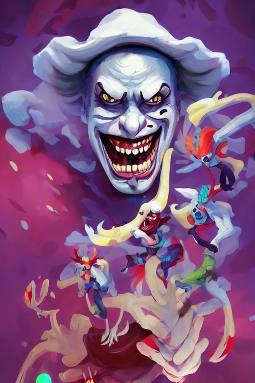 Prompt: wacky insane clown, video game character design , 2d game fanart, mobile game, behance hd by Jesper Ejsing, by RHADS, Makoto Shinkai and Lois van baarle, ilya kuvshinov, rossdraws global illumination