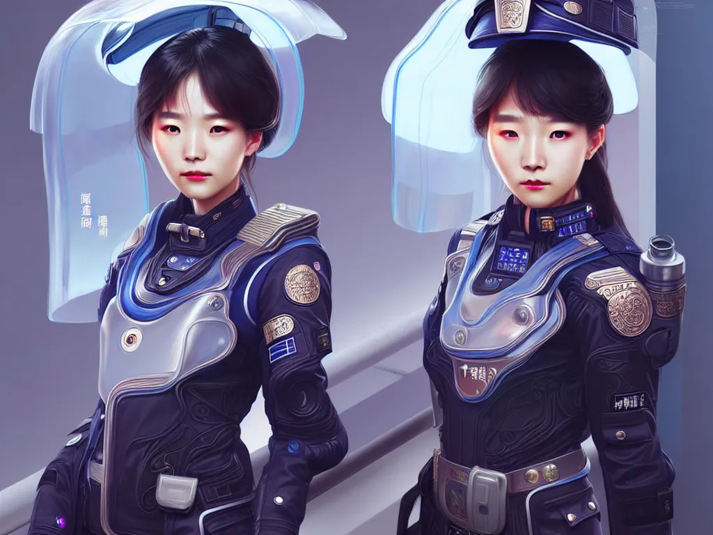 Prompt: portrait futuristic taiwan police uniform female, at future neon light rooftop, ssci - fi and fantasy, intricate and very very beautiful and elegant, highly detailed, digital painting, artstation, concept art, smooth and sharp focus, illustration, art by tan zi and ayanamikodon and alphonse mucha and wlop