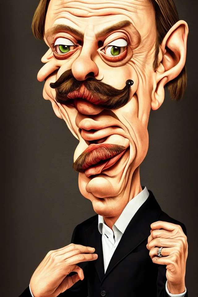 Image similar to caricature renaissance portrait of steve buscemi as a highly detailed respected dragonskinned avocado, fake mustache, dramatic cinematic lighting, 8 k, beautiful intricate painting