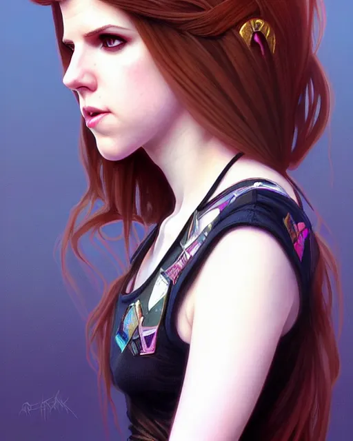 Prompt: portrait of Anna kendrick as a gorgeous punk girl, elegant, digital painting, highly detailed, artstation, concept art, smooth, sharp focus, illustration, art by artgerm and greg rutkowski and alphonse mucha