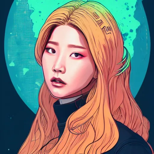 Image similar to portrait painting of a cyborg kim lip from loona, sharp focus, award - winning, trending on artstation, masterpiece, highly detailed, intricate. art by josan gonzales and moebius and deathburger