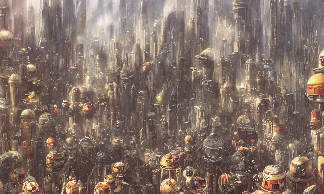 Prompt: stunning image of star wars city scene, from street level, by shaun tan, stunning atmosphere