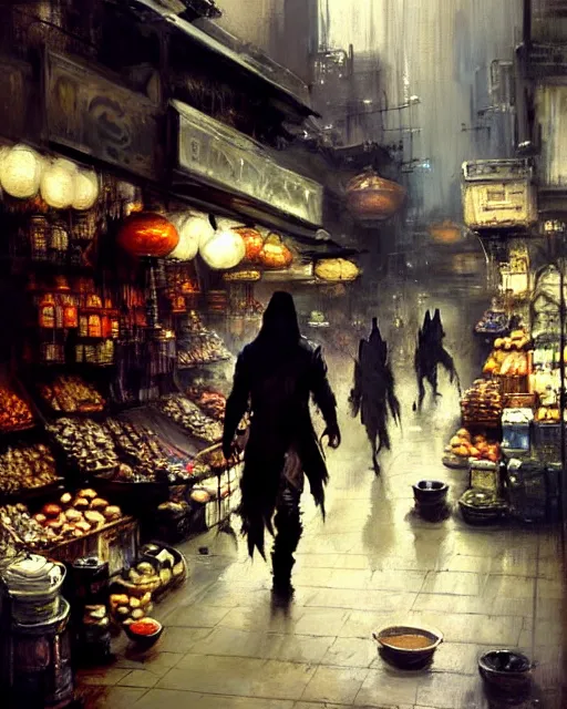 Image similar to fantasy concept art by jeremy mann depicting colin farrell as an ancient egyptian rogue walking through a busy oriental market