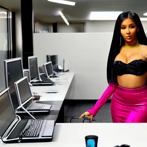 Image similar to Nicki Minaj in a room full of computers