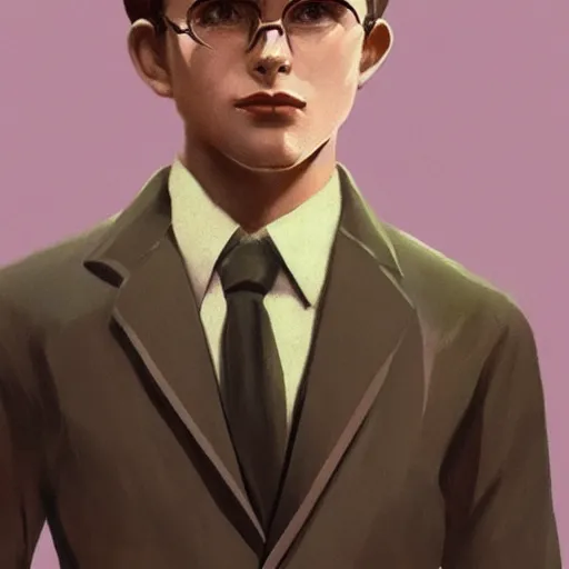 Image similar to a highly detailed epic cinematic concept art CG render digital painting artwork costume design: young James Dean as a well-kept neat perfect formal student in a 1950s USSR school uniform. By Greg Rutkowski and Ilya Kuvshinov, trending on ArtStation, made in Maya, Blender and Photoshop, octane render, excellent composition, cinematic atmosphere, dynamic dramatic cinematic lighting, aesthetic, very inspirational, arthouse