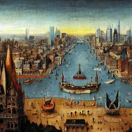 Image similar to downtown san francisco as painted by hieronymus bosch. epic digital art. 8 k