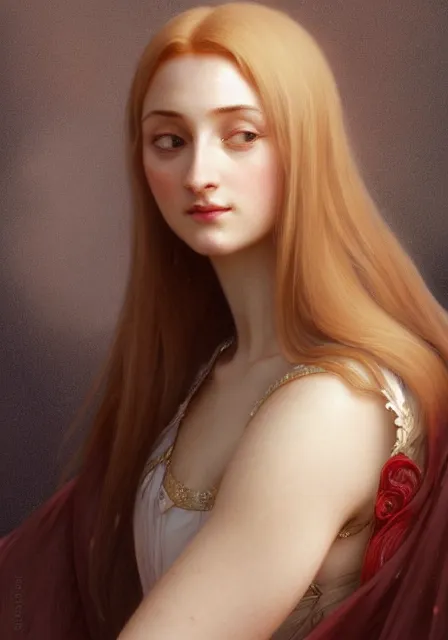 Prompt: sansa long nose, intricate, elegant, highly detailed, digital painting, artstation, concept art, smooth, sharp focus, illustration, art by artgerm and greg rutkowski and alphonse mucha and william - adolphe bouguereau