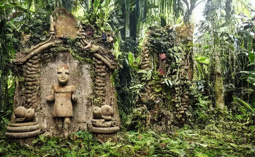 ancient jungle altar with giant statue of SpongeBob, | Stable Diffusion