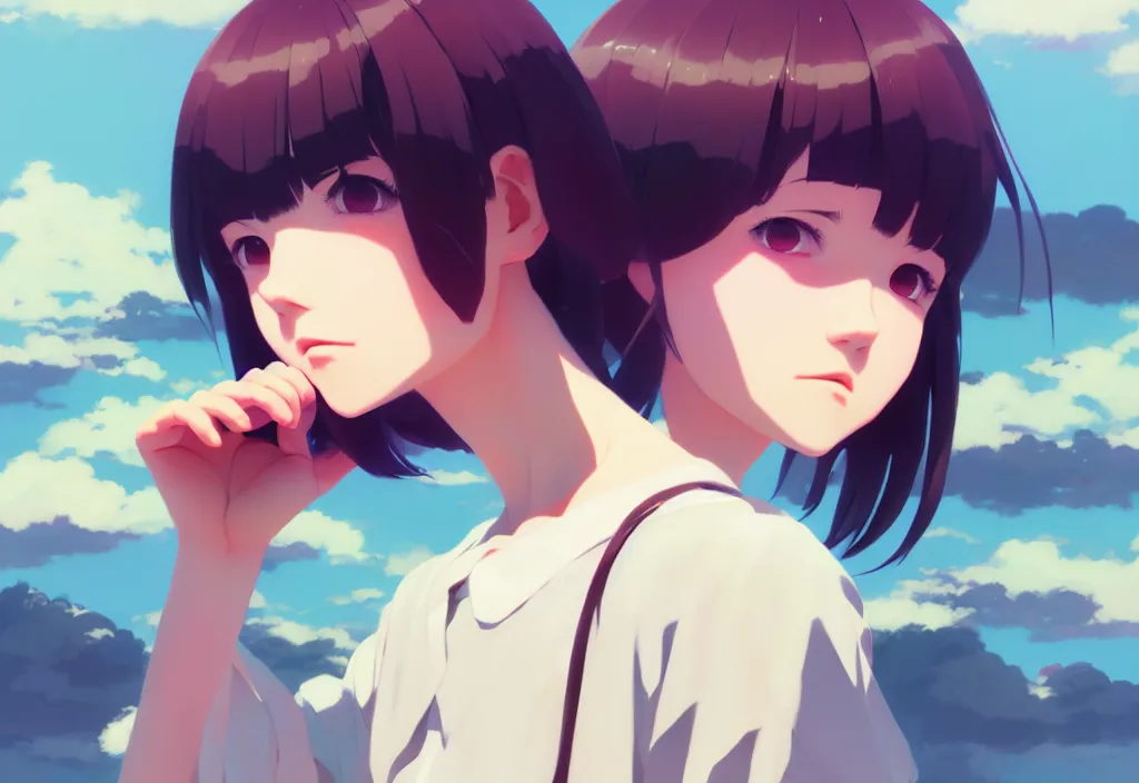 Image similar to portrait of a girl by ilya kuvshinov, cloudy sky background lush landscape illustration concept art anime key visual trending pixiv fanbox by wlop and greg rutkowski and makoto shinkai and studio ghibli