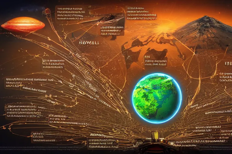 Image similar to detailed infographic depicting humanity's popularity with extraterrestrial cultures, digital display, highly detailed, full color, crisp detailed 3 d render, visualization