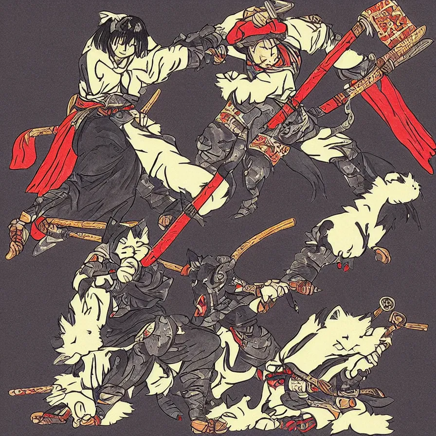 Prompt: “16-bit samurai cat katana duel”