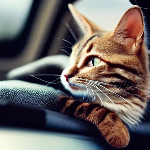 Image similar to cat on back seat of a car, enjoys travelling,