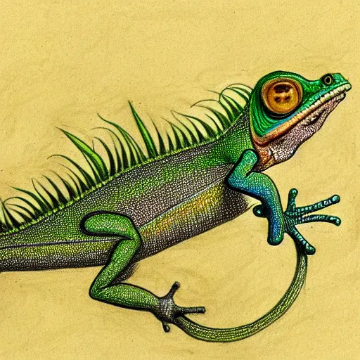 Image similar to a drawing of a chameleon, in the style of leonardo da vinci, leonardo da vinci