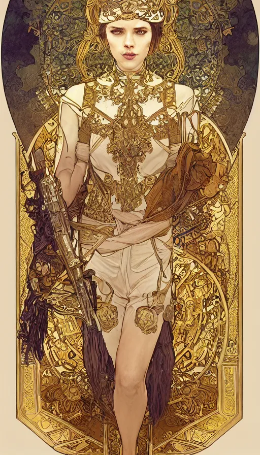 Image similar to soldiers in barde, highly detailed, very intricate, art nouveau, gold filigree, left right symmetry, tarot concept art watercolor illustration by mandy jurgens and alphonse mucha and alena aenami, featured on artstation