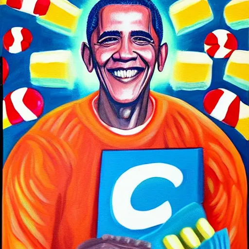 Prompt: candy pop painting of obama, oil on canvas