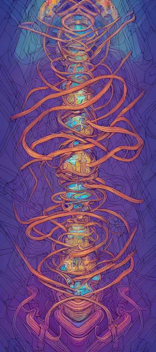 Image similar to arcane twisted turn of fate abstraction, centered award winning ink pen illustration, isometric abstract illustration by dan mumford, edited by craola, technical drawing by beeple and tooth wu, tiny details by artgerm and watercolor girl, symmetrically isometrically centered