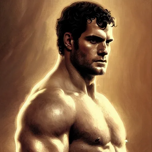 Image similar to henry cavill as a greek gladiator, gorgeous, amazing, muscular, intricate, highly detailed, digital painting, artstation, concept art, sharp focus, illustration, art by greg rutkowski and alphonse mucha