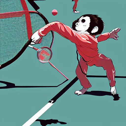 Prompt: illustration of monkeys playing badminton by ilya kuvshinov katsuhiro otomo