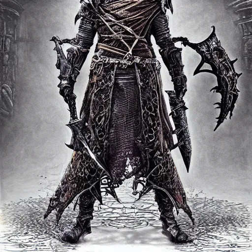 Image similar to bloodborne dark souls demon souls elden ring character design from software, intricate lines, volumetric light