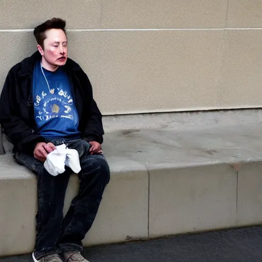 Prompt: homeless man, elon musk