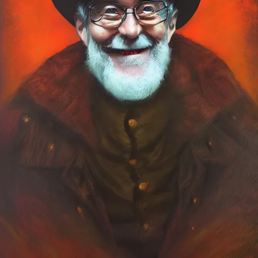 Prompt: terry pratchett laughing, portrait by anato finnstark