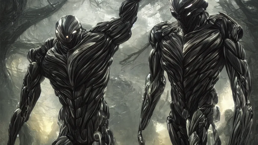 Image similar to crysis nanosuit with powerful biological muscle augmentation, at dusk, painted by tsutomu nihei, painted by artgerm and greg rutkowski