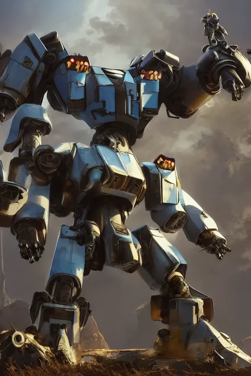 Image similar to mechwarrior 5 : mercenaries mech megaman transformer robot boss tank engine game octane render, 4 k, hd 2 0 2 2 3 d cgi rtx hdr style chrome reflexion glow fanart, global illumination ray tracing hdr fanart arstation by ian pesty by jesper ejsing pixar and disney unreal zbrush central hardmesh