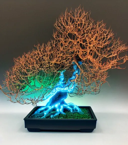 Image similar to pyrography elemental synthwave fiberoptic bonsai