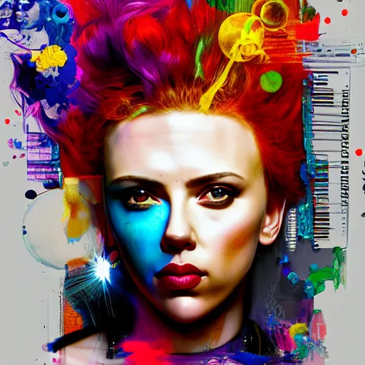 Image similar to scarlett johansson as delirium from sandman, ( hallucinating colorful soap bubbles ), by jeremy mann, by sandra chevrier, by jamie hewlett and richard avedon, punk rock, tank girl, high detailed, 8 k