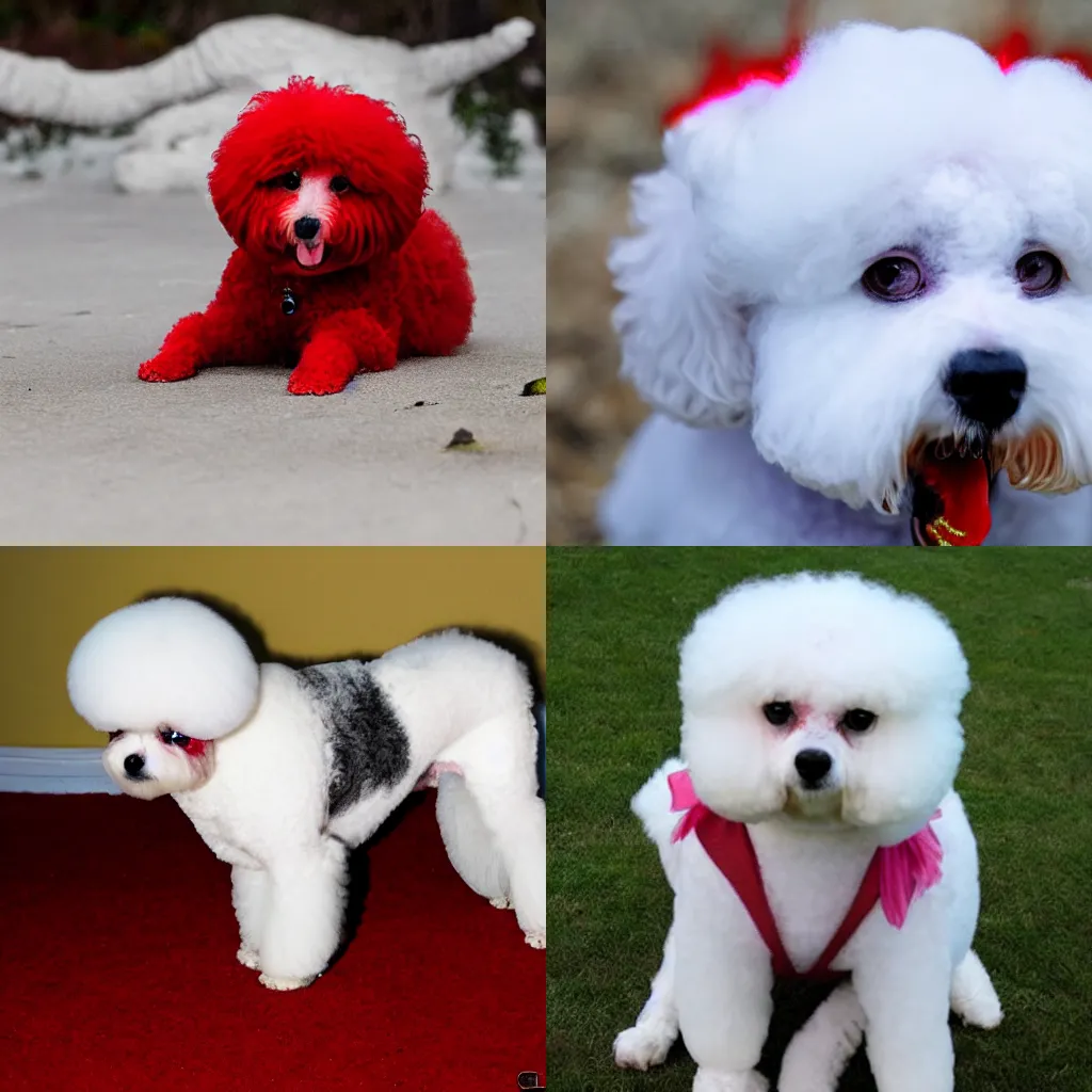 Prompt: Evil Bichon Frise dog, red glowing eyes vicious scary